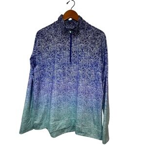 Vineyard Vines Blue and Green Ombre Performance Leaf print 1/4 zip Top Size XL